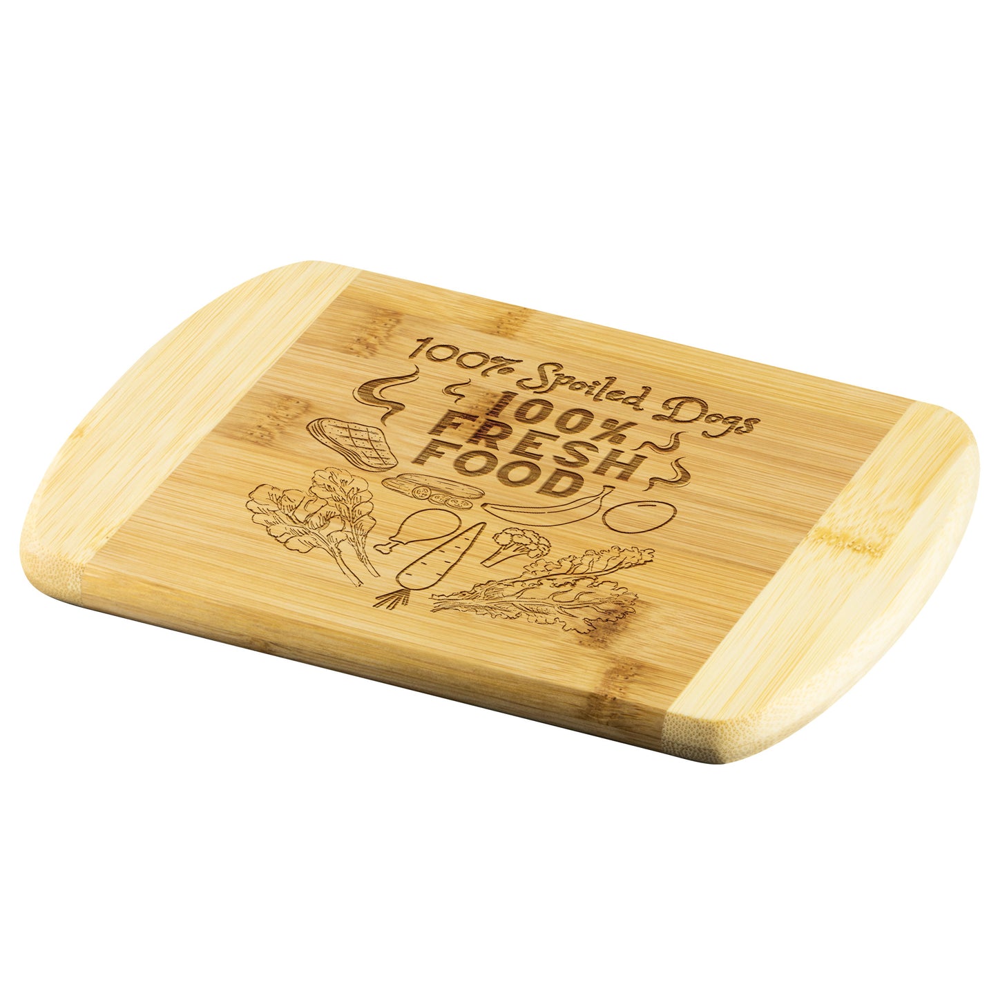 "100% Spoiled" Organic Bamboo Countertop Barkcuterie Board